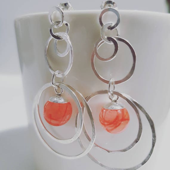 Items similar to Resin silver circles earrings. circle stud earrings