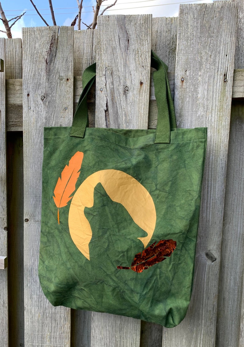 green wolf moon and feather Smokey Jo Designs Tote Bag