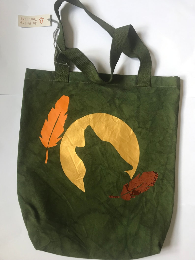green wolf moon and feather Smokey Jo Designs Tote Bag