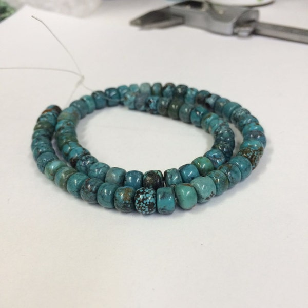 Approx 6x8mm  Genuine turquoise rondelles from Hubei, China. beautiful greenish blue, 16 inch strand(TP187)