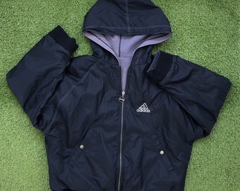 Adidas 90s Vintage Reversible Hooded Bomber Jacket Adidas 90s Vintage Reversible Hooded Bomber Jacket