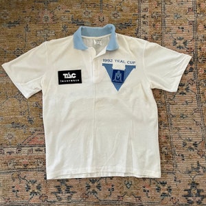 Vintage 1992 AFL Victorian Metropolitan Teal Cup Player XL genähtes Logo-Polo-Shirt Retro Aussie Footy Sportswear Werbeartikel Souvenir-Polo