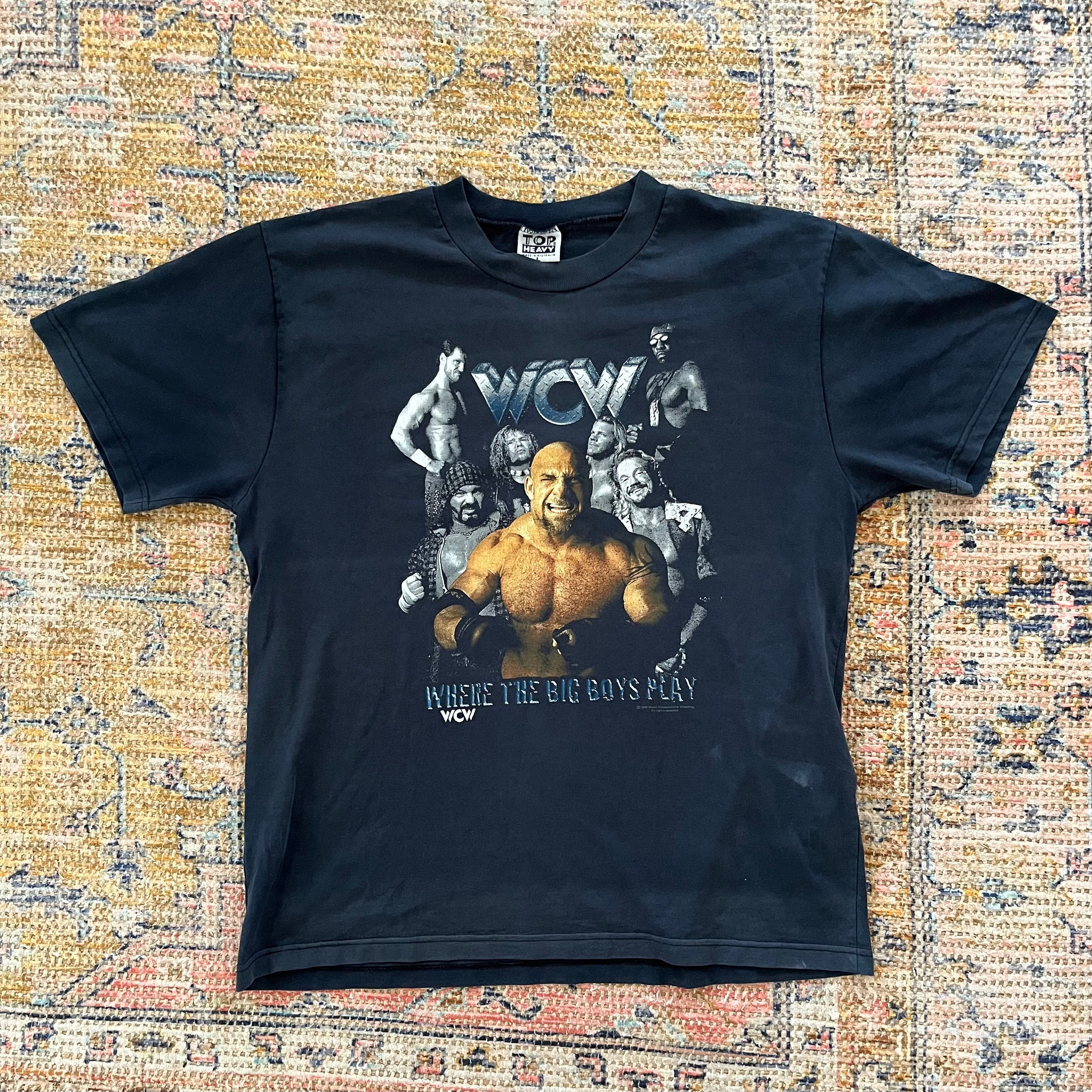 Vintage 1998 WCW Where the Big Boys Play Goldberg Large Top Heavy Large  Wrestling T-shirt Retro Menswear Streetwear Jericho Booker T DDP Tee 