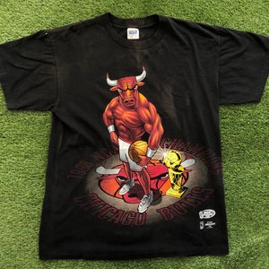 Vintage 1998 NBA Chicago Bulls Basketball Championship Large Graphic T-shirt Retro Rare Jordan Rodman Streetwear Bulls Bball Champs Cool Tee
