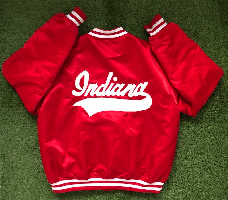 Vintage 1990/'s Indiana Hoosiers College Sportswear Medium Nylon Satin Bomber Jacket Retro Hip Hop Streetwear Made In Indiana Hoosiers Coat