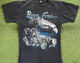 Vintage 1990’s American Born Free Motorcycle Biker Distressed Double Sided Graphic Grunge T-shirt Retro USA Streetwear Eagle Print Summer