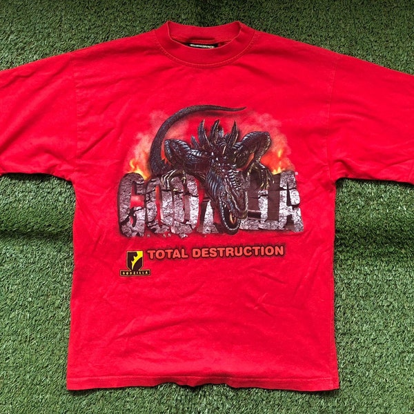 Vintage 1998 Godzilla Movie Total Destruction Women's Size 8 Graphic T-shirt Retro Hipster Streetwear Godzilla Film Promotion Souvenir Tee