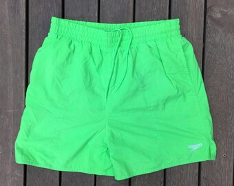 Vintage 90's Speedo Sportswear Lime Green Unisex XL Neon Swim Trunks Retro Speedo Australia Beach Wear Summer Shorts Holiday Resort Festival