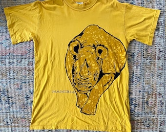 Vintage 1990’s Rhino Namibia Africa Wrap Around Graphic Souvenir Oversized Mens Small (Fits Large) T-shirt Retro Rhino Print Streetwear Tee