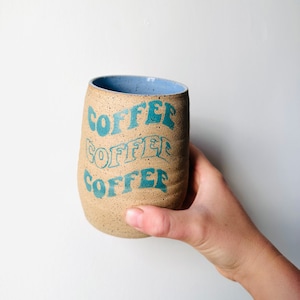 Coffee Ceramic Tumbler - Handmade Teal & Periwinkle Speckled Clay Tumbler - Boho Retro Pottery - Iced Coffee Latte Cup