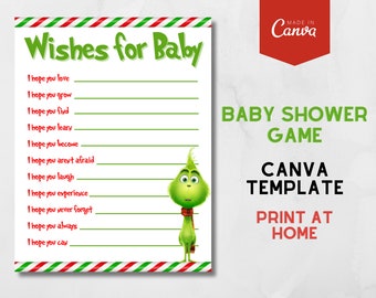 Grinch Baby Shower Game INSTANT DOWNLOAD - Canva Editable Grinchmas Baby Shower Wishes for Baby Game Template, Christmas Baby Shower