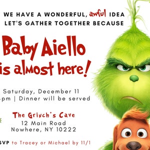 Grinch Baby Shower Invitation, Grinch Invite, Christmas Baby Shower, Canva Editable Template, Grinchmas Baby Shower, Invite Template
