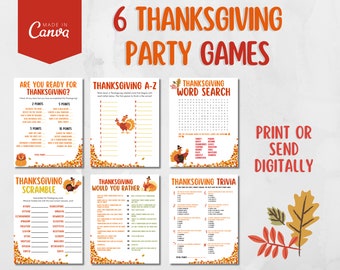 Thanksgiving Printable Games, Thanksgiving Games Bundle, Thanksgiving Kids Games, Office Party Game, Friendsgiving, Group Games Printable
