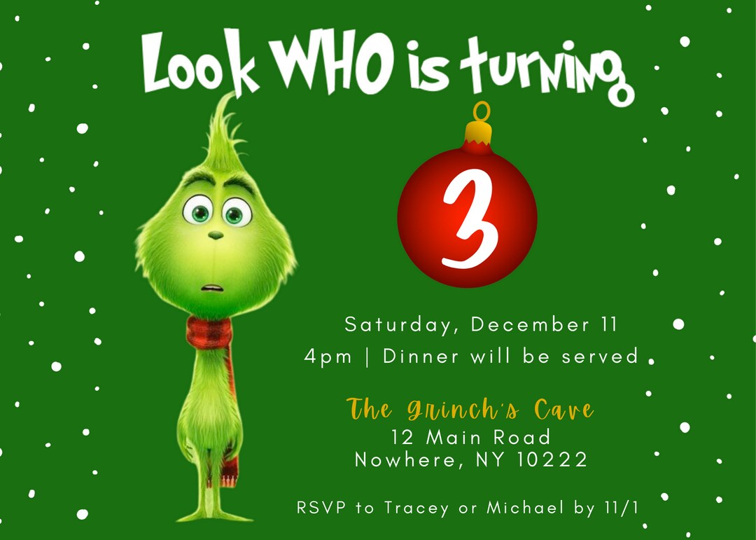 Grinch Invite, Christmas Birthday Invitation, Grinch Invitation, Canva Grinch Invite, Christmas Birthday Invitation, Grinch Invitation, Canva