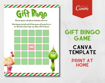 Grinch Baby Shower Game INSTANT DOWNLOAD - Canva Editable Grinchmas Baby Shower Gift Bingo Game Template, Grinchmas Bingo, Christmas Party