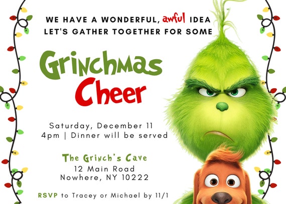 Grinch Christmas Party Birthday Invitation and Thank You Card -   Portugal