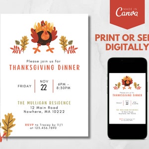 Thanksgiving Invitation Printable, Thanksgiving Invite, Dinner Invite, Friendsgiving, Printable, Instant Download