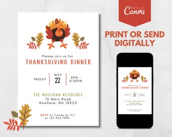 Thanksgiving Invitation Printable, Thanksgiving Invite, Dinner Invite, Friendsgiving, Printable, Instant Download