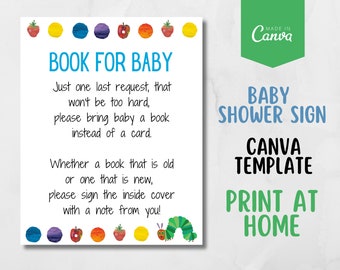 Hungry Caterpillar Baby Shower Book for Baby Table Sign |  Baby Shower Decor | Printable Colorful Shower Sign | Colorful Sign, Book Instead