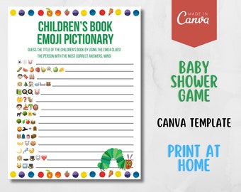 Hungrige Raupe Babyparty Spiel, Canva bearbeitbare Vorlage, sehr hungrige Raupe, Babyparty Emoji Pictionary, Spielvorlage druckbar