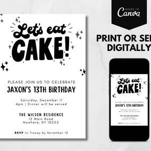 Birthday Invitation, Simple Invite, Minimalistic, Black and White Invitation, Canva Editable Template, Invite Printable, Teens, Teenager