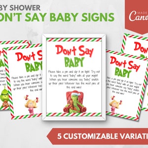 Grinch Baby Shower Don&#39;t Say Baby Sign |  Grinchmas Baby Shower Decor | Printable Christmas Shower Sign | Christmas Don&#39;t Say Baby Sign