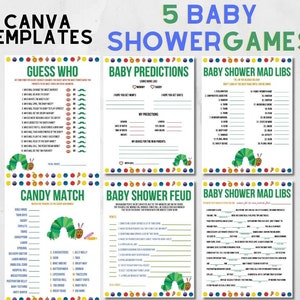 Hungry Caterpillar Baby Shower Game Bundle, Canva Editable Template, Very Hungry Caterpillar, Baby Shower Games, Game Printable