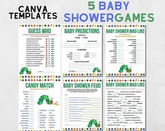 Hungry Caterpillar Baby Shower Game Bundle, Canva Editable Template, Very Hungry Caterpillar, Baby Shower Games, Game Printable