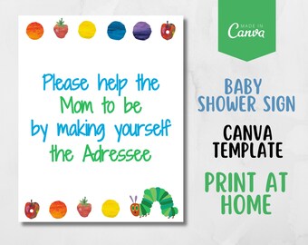 Hungry Caterpillar Baby Shower Addressee Table Sign |  Colorful Baby Shower Decor | Printable Baby Shower Sign | Caterpillar Gifts Sign