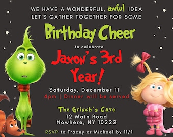 Grinch Christmas Invite Birthday Cheer Party Invitation - INSTANT DOWNLOAD - Canva Editable Grinchmas Invite Template