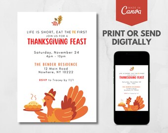Thanksgiving Invitation Printable, Thanksgiving Invite, Dinner Invite, Friendsgiving, Printable, Instant Download, Thanksgiving Cards, Pie