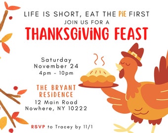 Thanksgiving Invitation Printable, Thanksgiving Invite, Dinner Invite, Friendsgiving, Printable, Instant Download, Thanksgiving Cards, Pie