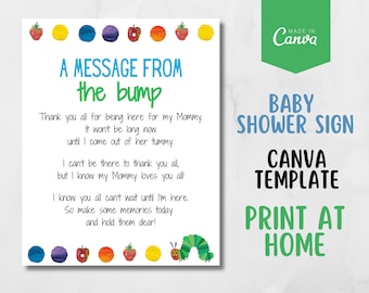Hungry Caterpillar Baby Shower Message from the Bump Table Sign |  Baby Shower Decor | Printable Colorful Shower Sign | Colorful Gifts Sign