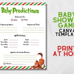 Grinch Baby Shower Game INSTANT DOWNLOAD - Canva Editable Grinchmas Baby Shower Baby Predictions Game Template - Print at home