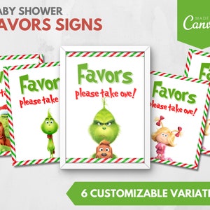 Grinch Baby Shower Favors Table Sign |  Grinchmas Baby Shower Decor | Printable Christmas Shower Sign | Christmas Gifts Sign