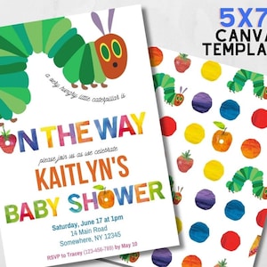 Hungry Caterpillar Invite Baby Shower Party Invitation - INSTANT DOWNLOAD - Canva Editable Baby Shower Invite Template