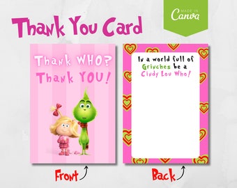 Grinch Thank You Card, Baby Shower, Christmas, Editable Canva Template (Printable)