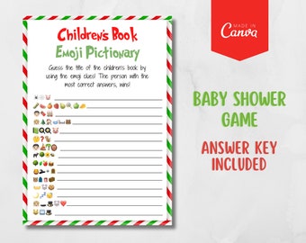 Grinch Baby Shower Game, Canva Editable Grinchmas Baby Shower Emoji Pictionary Game Template, Print at home, Emoji Game, Children's Books