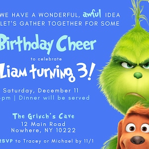 Grinch Invite, Christmas Birthday Invitation, Canva Editable Template, Grinchmas, Printable Invitation, Grinch Christmas