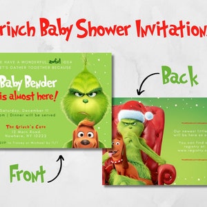 Grinch Baby Shower Invitation, Christmas Baby Shower Template, Christmas Movie Baby Shower, Grinchmas Shower Invite, Fun Holiday Baby Shower