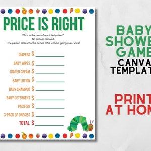 Hungry Caterpillar Baby Shower Spiel, Canva Editierbare Vorlage, Sehr Hungrige Raupe, Baby Shower Preis ist Richtig, Spielvorlage zum Ausdrucken