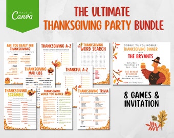 Thanksgiving Bundle, Thanksgiving Invitation Set, Canva Editable Template, Thanksgiving Games Bundle, Invite Template, Friendsgiving, Gobble