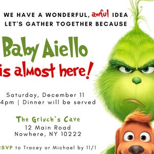 Grinch Baby Shower Invitation, Grinch Invite, Christmas Baby Shower, Canva Editable Template, Grinchmas Baby Shower, Invite Template
