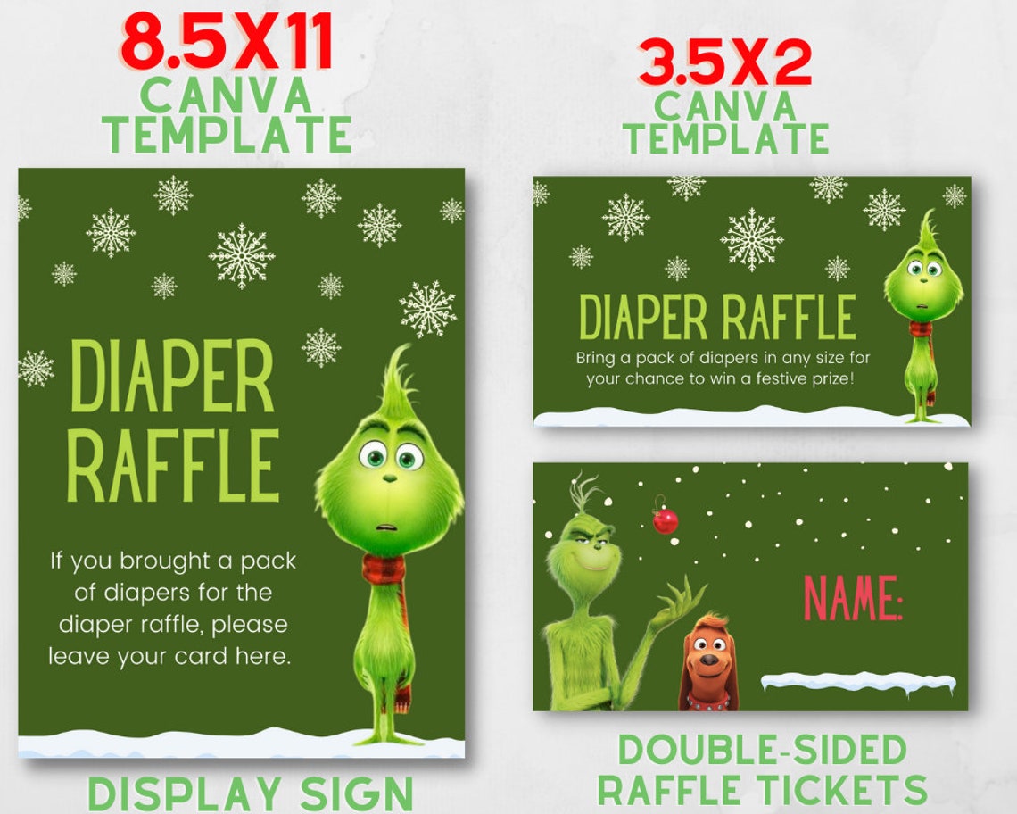 Grinch Raffle Grinch Baby Shower Diaper Raffle Template | Canva Editable (instant ...