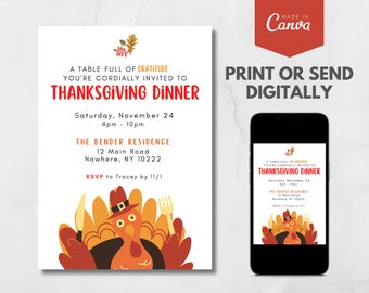 Thanksgiving Invitation Printable, Thanksgiving Invite, Dinner Invite, Friendsgiving, Printable, Instant Download, Thanksgiving Cards, Pie