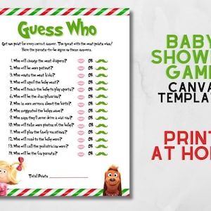 Grinch Baby Shower Game INSTANT DOWNLOAD - Canva Editable Grinchmas Baby Shower Guess Who Game Template - Print at home