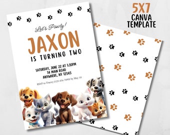 Dog Birthday Invitation, Puppy Pawty Invitation, Dog Theme Birthday Invite, Pawty Birthday Invite, Cat Theme Party, Cats and Dogs, Editable