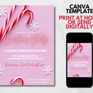 Christmas Party Invitation, Christmas Party Invite, Party Announcement, Christmas Invitation, Candy Cane Invite, Canva Printable Template
