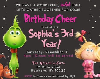 Grinch Christmas Invite Birthday Cheer Party Invitation - INSTANT DOWNLOAD - Canva Editable Grinchmas Invite Template