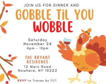 Thanksgiving Invitation Printable, Thanksgiving Invite, Dinner Invite, Friendsgiving, Printable, Instant Download, Thanksgiving Cards, Pie